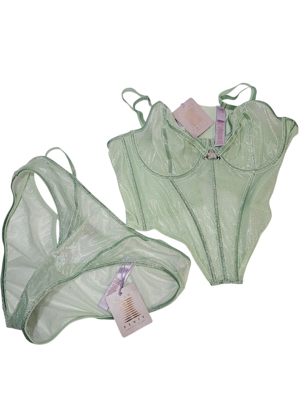 Savage X Fenty Mint Shimmer Underwire Bustier & Brief Set - Picture 3 of 6